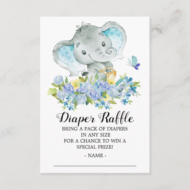 Baby Boy Elephant Shower Diaper Raffle Ticket Enclosure Card (Front)