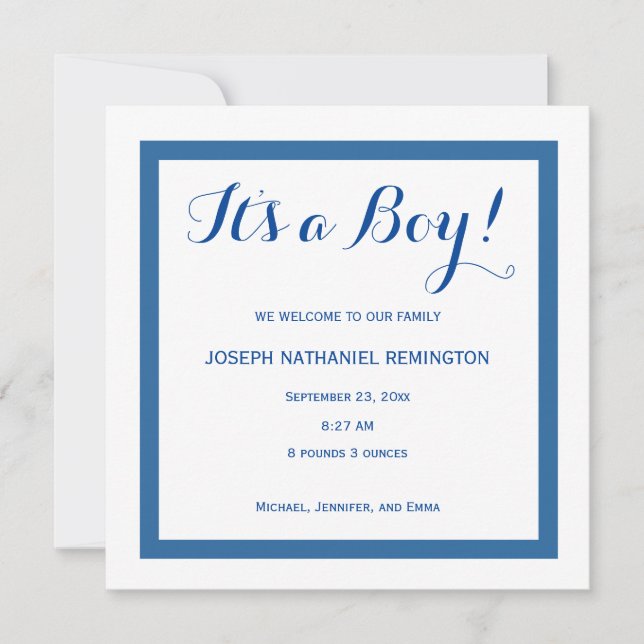 Baby Boy Faire-part de naissance Style classique B (Devant)