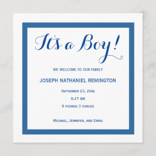 Baby Boy Faire-part de naissance Style classique B