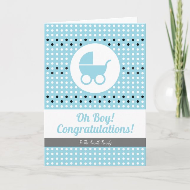 Baby Boy Félicitations Carte avec poussette (Devant)
