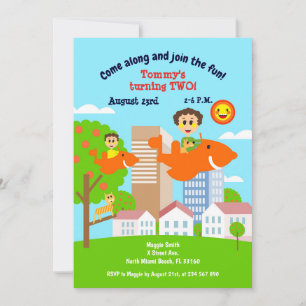 Baby boy fies with mom second birthday party   inv invitation