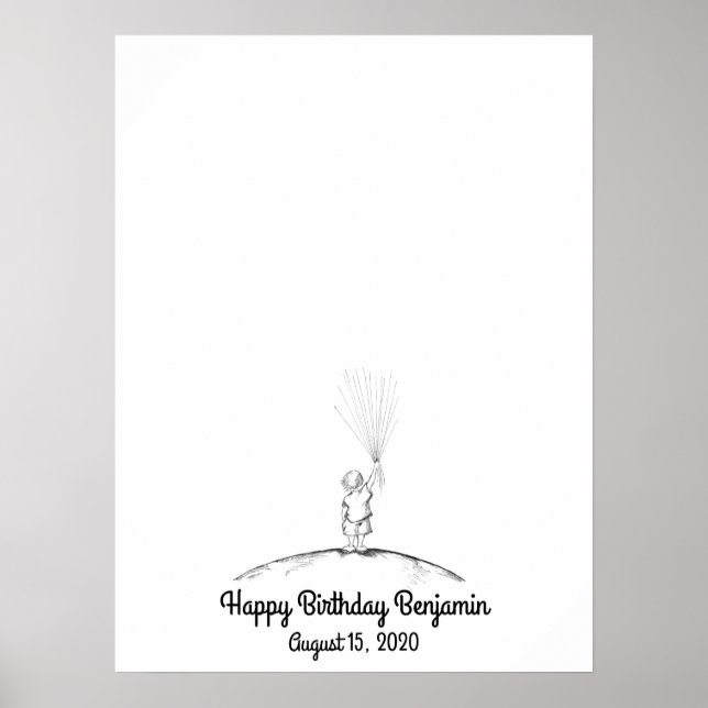 Baby Boy Fingerprint Balloon Guestbook (Front)