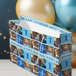Baby Boy First Birthday Cute Blue Photo Collage Large Gift Bag<br><div class="desc">Cute 4 photo collage happy birthday gift bag for a baby boy or toddler. Celebrate your child's birthday with cute photographs of them on this add your own photograph gift wrap with cool blue squares. Add their name and age.</div>