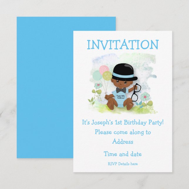 Baby Boy First Birthday Party Invitation (Front/Back)