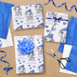 Baby Boy First Christmas Blue Elephant Personalize Wrapping Paper Sheet<br><div class="desc">Recognize a baby boy's First Christmas with this personalized giftwrap featuring a cute watercolor baby boy elephant wearing a blue stocking cap and holding a blue Christmas ornament surrounded by blue hearts with the editable text NAME'S FIRST CHRISTMAS you can change to other custom text instead. ASSISTANCE: For help with...</div>