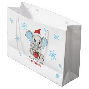 Baby Boy First Christmas Cute Elephant Holidays Large Gift Bag