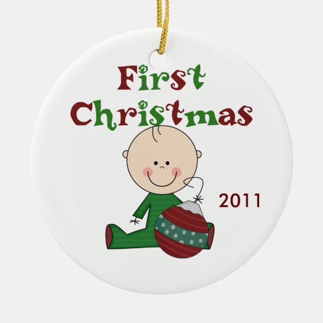Baby Boy First Christmas Dated Ornament (Front)