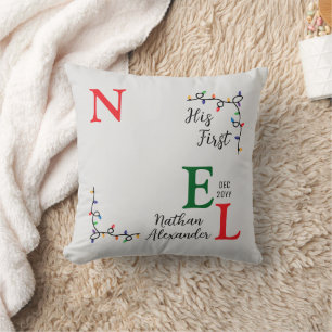 Baby Boy First Christmas Festive First Noel Photo Throw Pillow