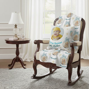 Baby boy First Christmas Gingerbread Photo & Name Throw Pillow