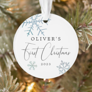 Baby Boy First Christmas Modern Script Photo