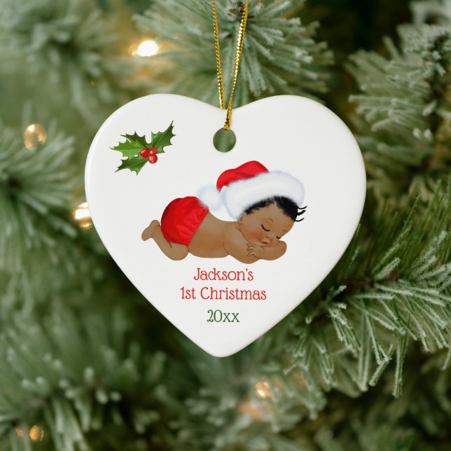 Baby Boy First Christmas Red Santa Hat Ceramic Orn Ceramic Ornament (Tree)