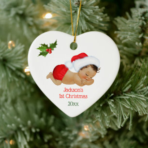 Baby Boy First Christmas Red Santa Hat Ceramic Orn Ornament