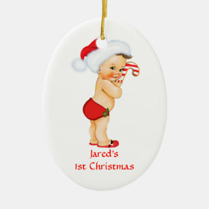 Baby Boy First Christmas Red Santa Hat Ceramic Ornament