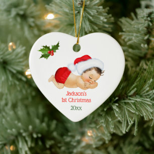 Baby Boy First Christmas Red Santa Hat Ceramic Ornament