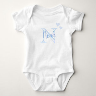 Baby Boy First Name Blue Monogram Heart Bodysuit
