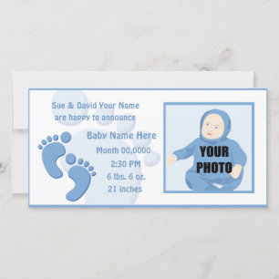 Baby Boy Footprint Feet Birth Photo Announcement