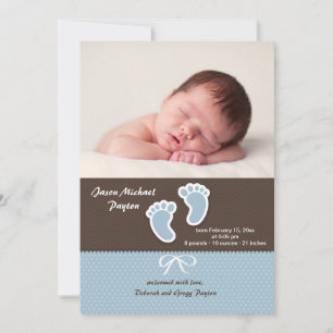 Baby Boy Footprints Photo Birth Announcement