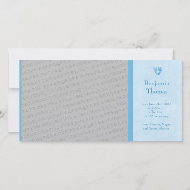 Baby Boy Footprints Photo Birth Announcement (Front)