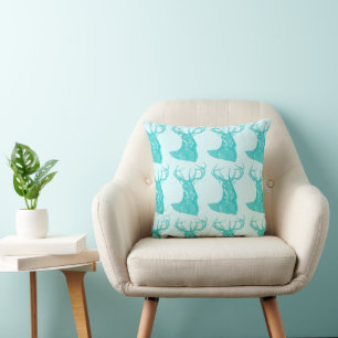 Baby Boy Forest Nursery Deer Mint Aqua Pattern Throw Pillow