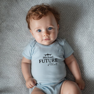Baby Boy Future Pilot Airplane Blue Personalized Bodysuit