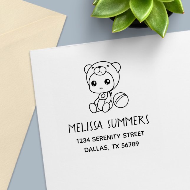 Baby Boy Girl Bear Jumpsuit Address Self-inking Stamp (Creator Uploaded)