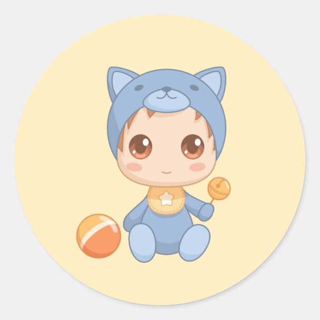 Baby Boy Girl Cat Jumpsuit Yellow Classic Round Sticker (Front)