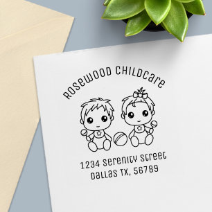 Baby Boy Girl Childcare Daycare Address 3 Self-inking Stamp