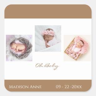 Baby Boy Girl Cute Name Birth Square Sticker