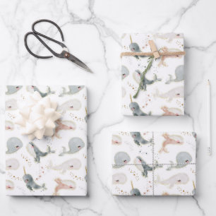 Baby Boy Girl Cute Whale Ocean Fish Theme Party Wrapping Paper Sheet