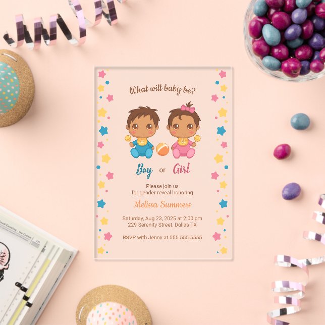 Baby Boy Girl Gender Reveal Party 2 Acrylic Invitations (Insitu (Celebration))