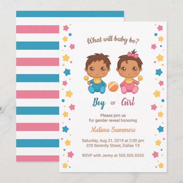 Baby Boy Girl Genre Reveal Party Invitation (Devant / Derrière)