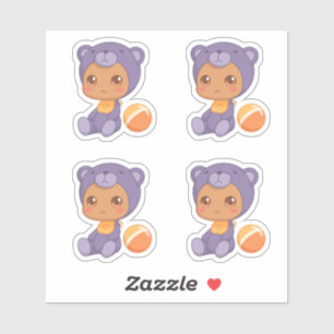 Baby Boy Girl Purple Bear Jumpsuit Set 4 Sticker