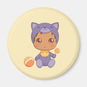 Baby Boy Girl Purple Cat Jumpsuit Yellow Magnet