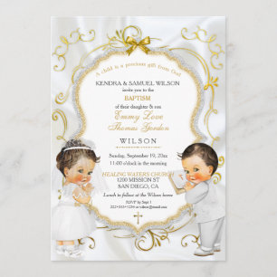 Baby Boy Girl Twins Baptism Christening Communion Invitation