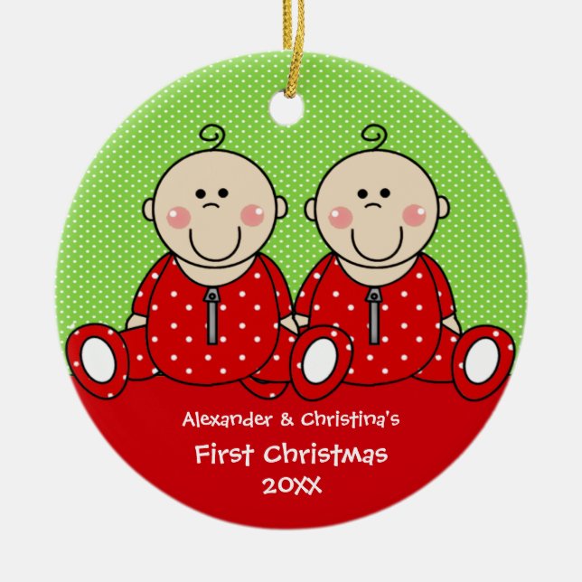 Baby Boy & Girl Twin's First Christmas Ornament (Front)