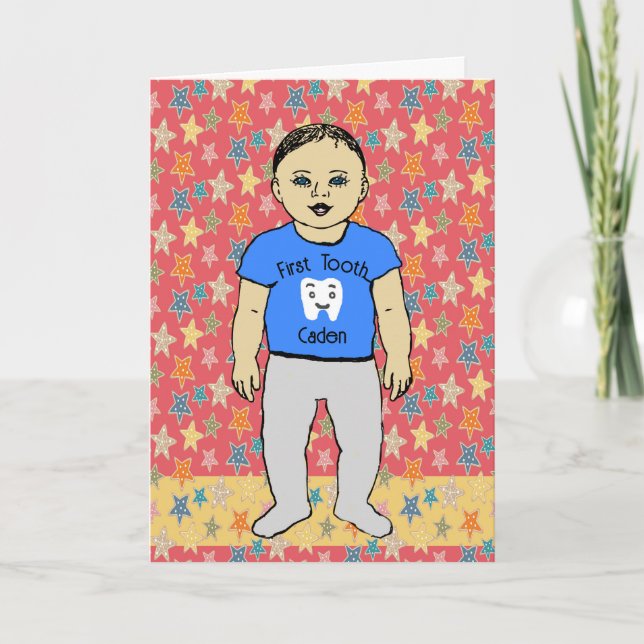 Baby Boy has First Tooth Card (Front)