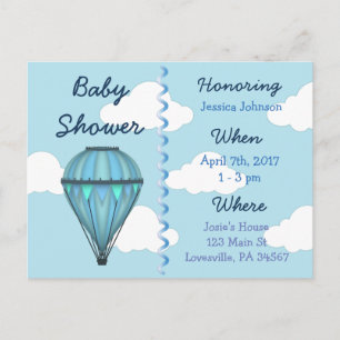 Baby Boy Hot Air Balloon Baby Shower Invitation Postcard
