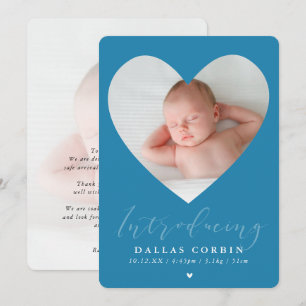 BABY BOY introducing photo cute heart frame blue Invitation