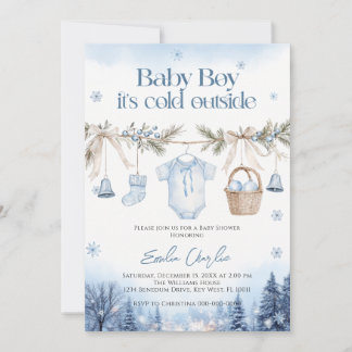 Baby Boy It's Cold Outside Winter Baby Shower Invitation
