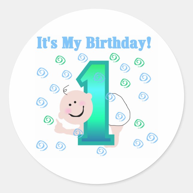 Baby Boy It's My 1st Birthday Classic Round Sticker (Front)