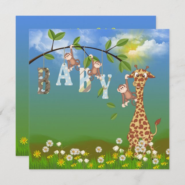 Baby Boy Jungle Shower Invitation (Front/Back)