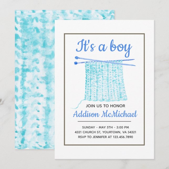 Baby Boy Knit Blanket Invitation (Front/Back)