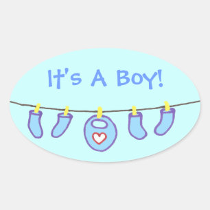 Baby Boy Laundry It's A Boy! Personalized Oval Sticker