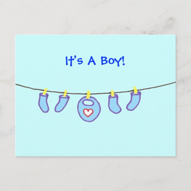 Baby Boy Laundry It's A Boy! Personalized Postcard (Front)