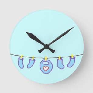 Baby Boy Laundry It's A Boy! Personalized Round Clock