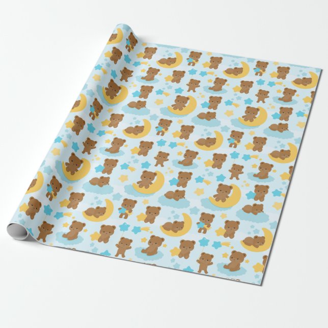 Baby Boy Little Bear Nursery Wrapping Paper (Unrolled)