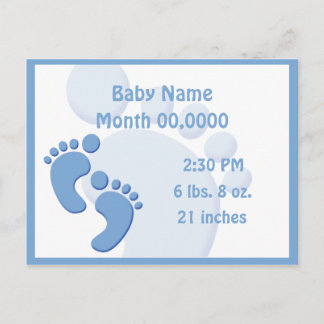 Baby Boy Little Feet Footprint Birth Announcement Postcard