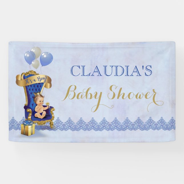 Baby Boy Little Prince Gold Crown Royal Blue Banner (Horizontal)