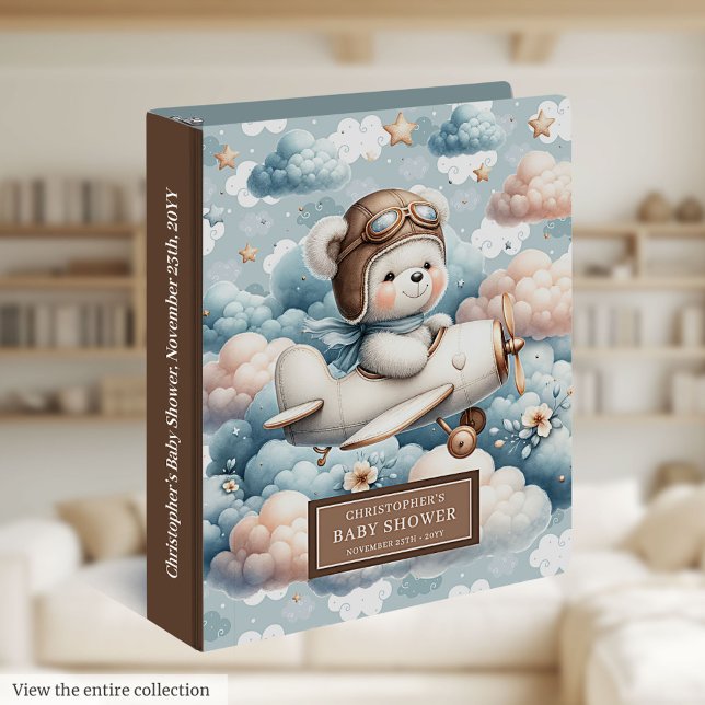 Baby Boy Memory Album Blue Brown Teddy Bear Pilot Binder (Baby Boy Memory Album Blue Brown Teddy Bear Pilot 3 ring binder)