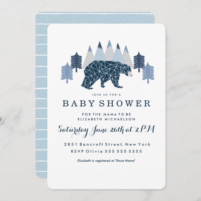Baby Boy Modern Bear baby shower Invitation (Front/Back)
